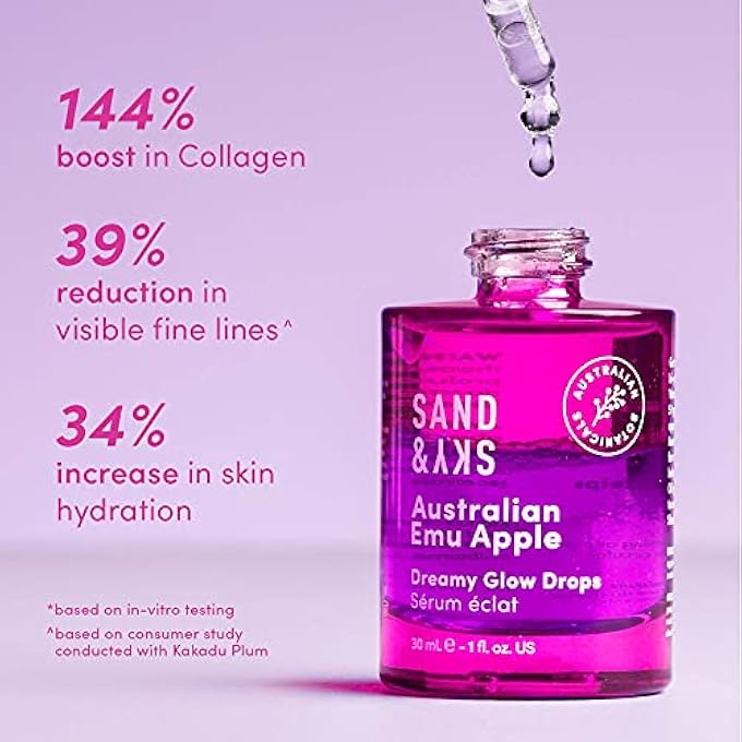 Sand & Sky AUSTRALIAN EMU APPLE DREAMY GLOW DROPS - BI-PHASE HYALURONIC ACID SERUM WITH VITAMIN C AND JOJOBA OIL FACIAL SERUM FACE CARE - Image 2